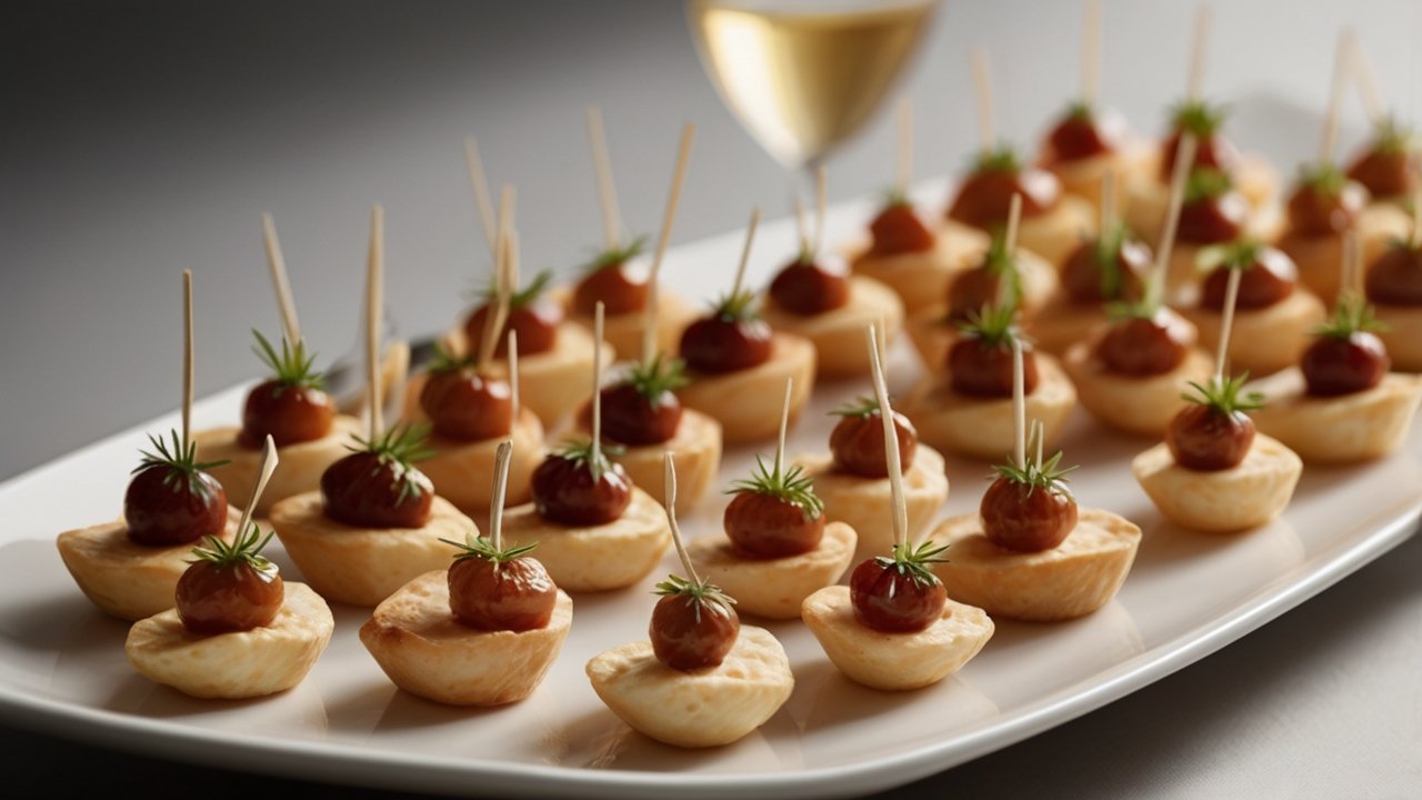 Plated bite-sized appetizers ready to serve for easy hosting.