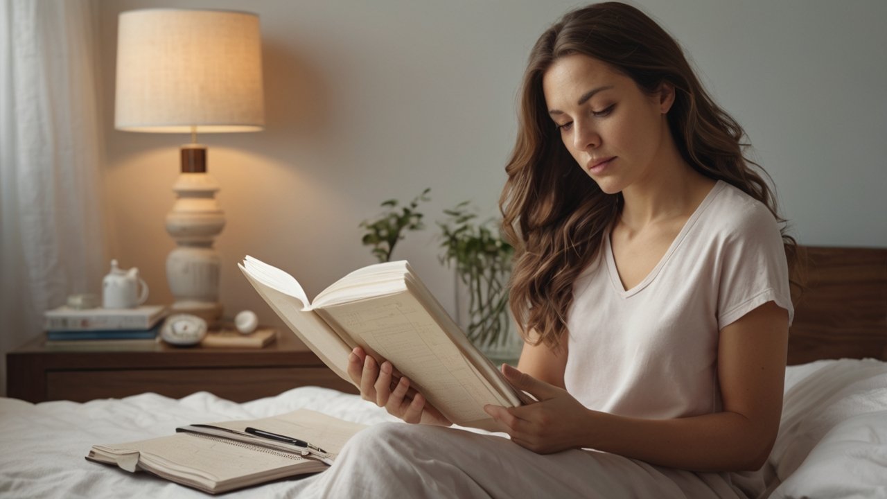 Woman tracking possible Ozempic side effects in females, using a health journal