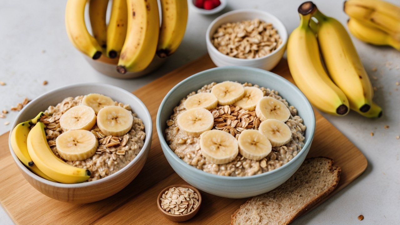 Banana served with a healthy breakfast suggesting the best time to eat