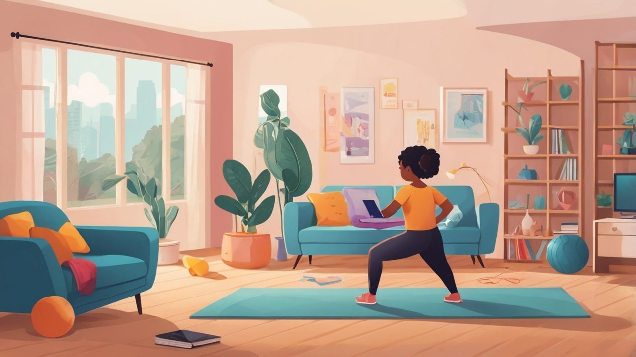 Woman doing squats in living room