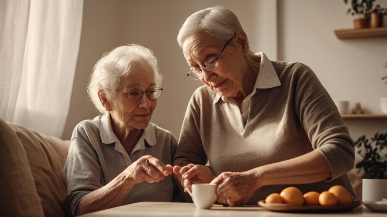 Physical therapist helping a patient exercise at home