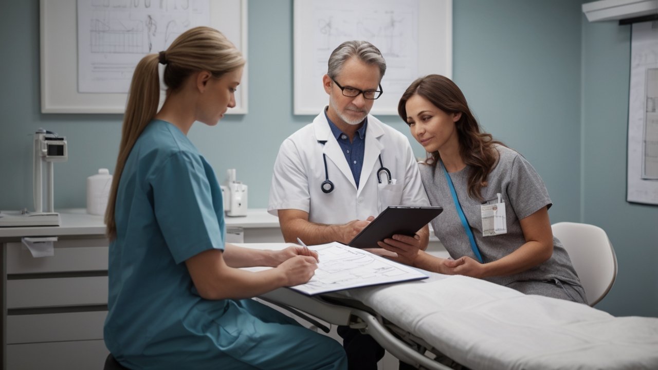 urgent care doctor examining patient with kidney stone symptoms