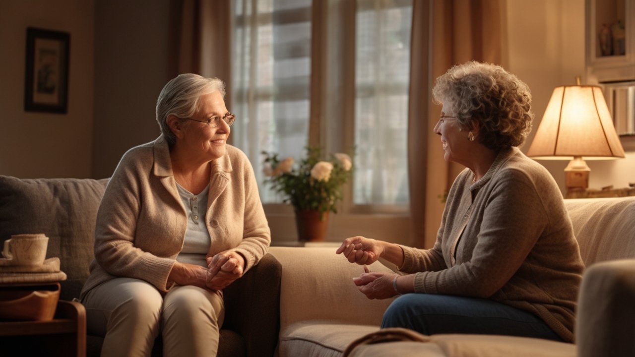 elderly person measuring blood pressure in a living room