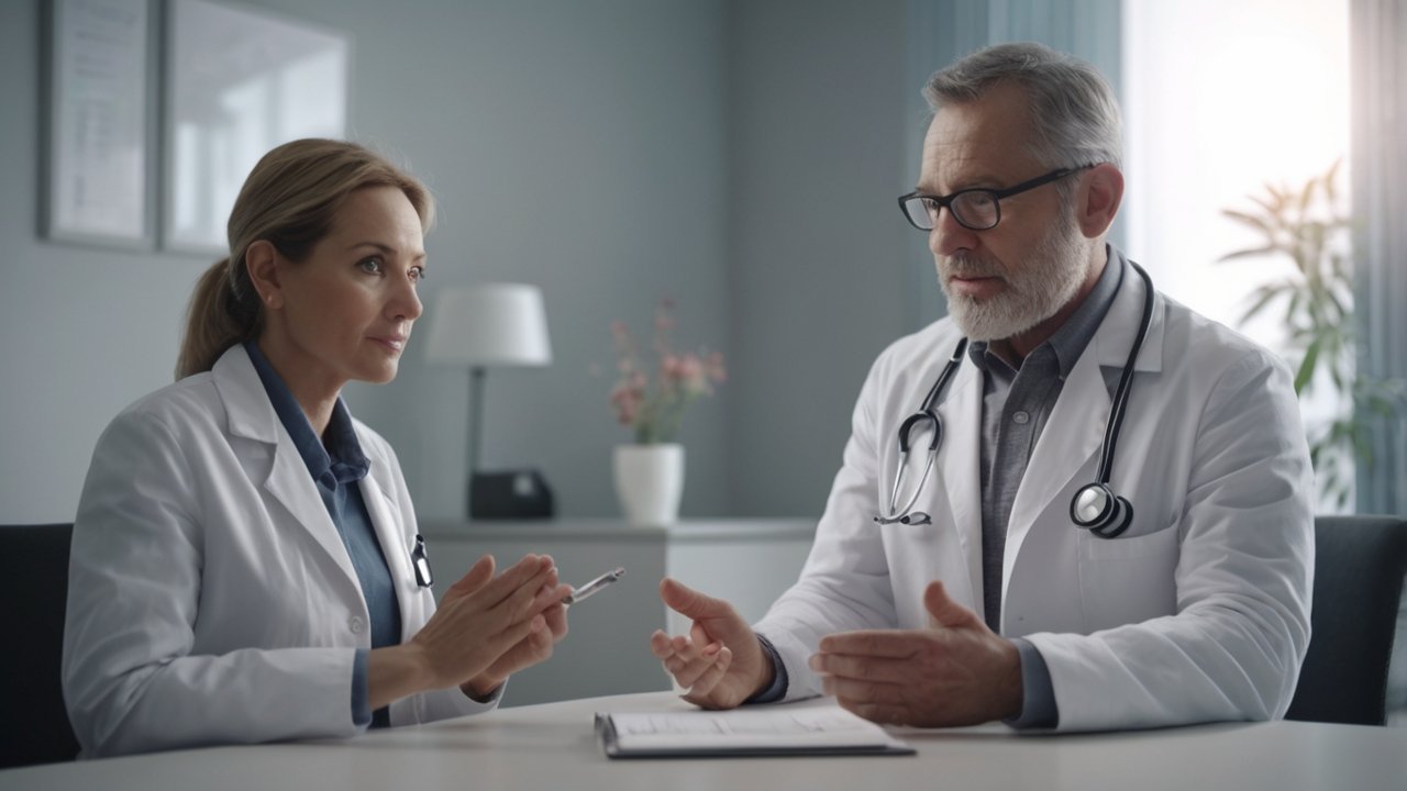 Doctor consulting patient in modern medical clinic
