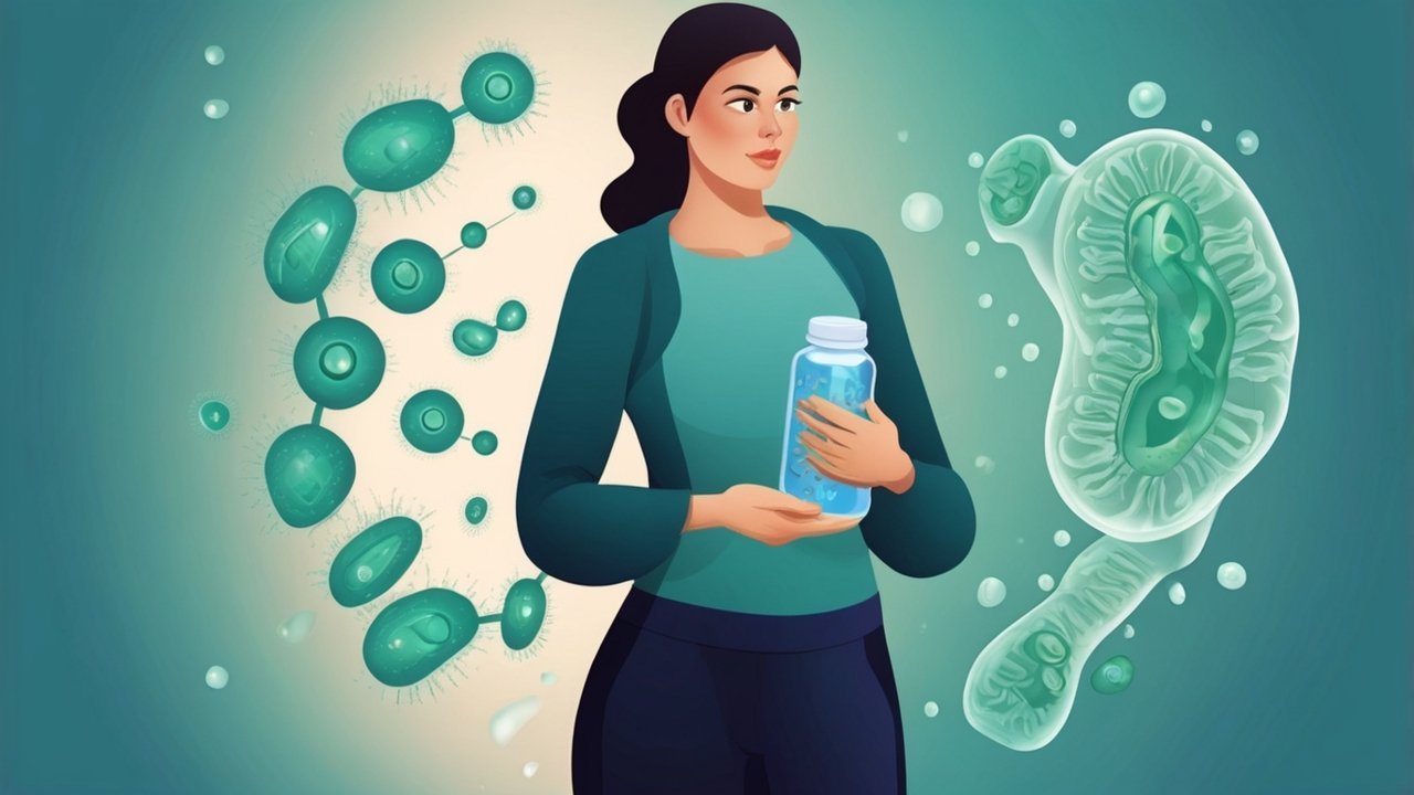 probiotic supplement bottle with gut health concept