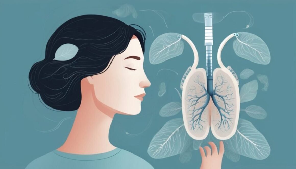 Adult using an inhaler as part of asthma self care routine