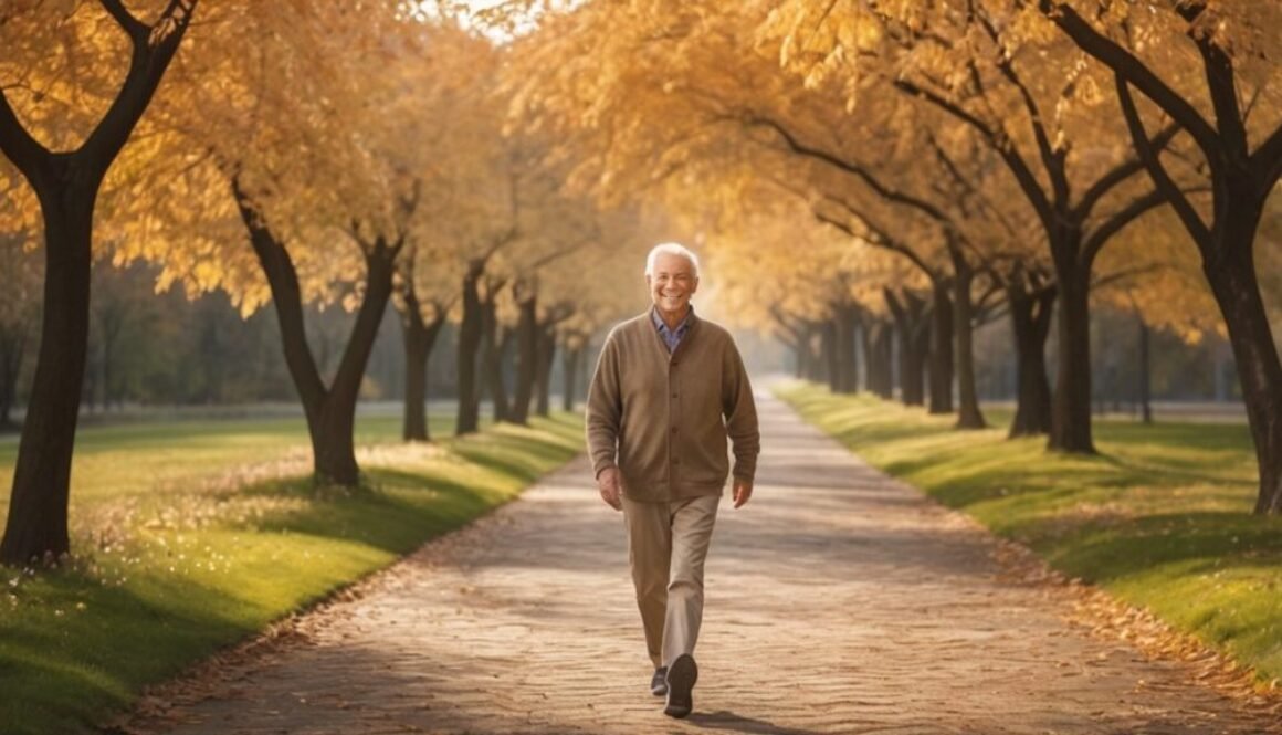 Calm lake walk at sunset for stress relief