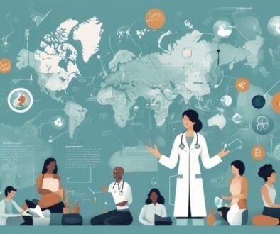 World Health Organization trends illustrated with global health icons and a world map