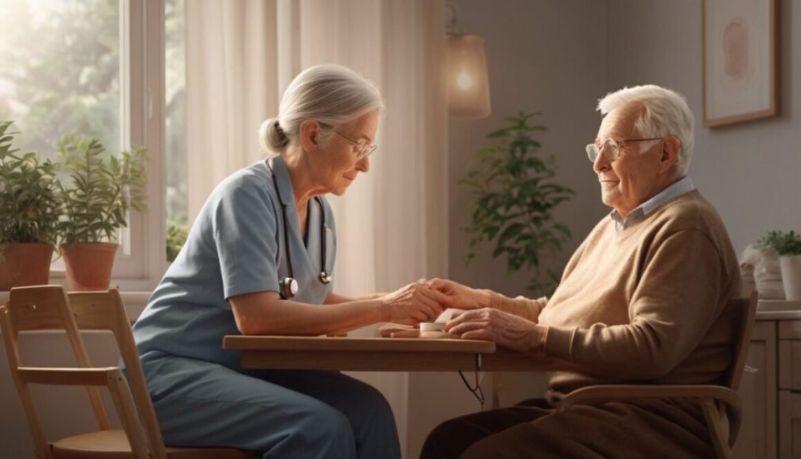Heart disease care at home with patient and caregiver in a calm home setting