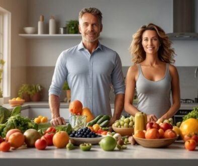 Slow metabolism fix guide showing healthy foods, exercise, and energy-support habits