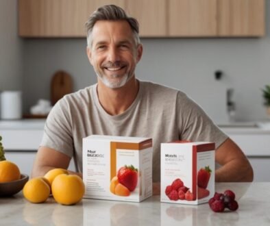 Best probiotic powder for adults displayed with healthy foods and digestive wellness supplements