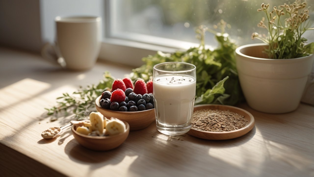 How to improve gut health naturally with yogurt, berries, oats, banana, and leafy greens